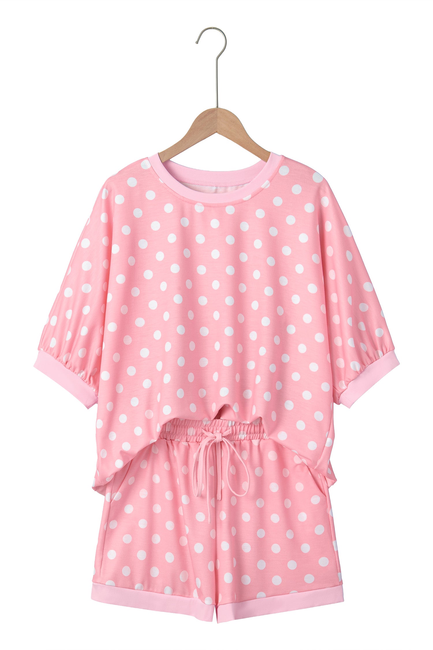Green Polka Dot Oversized Top Drawstring Short Set