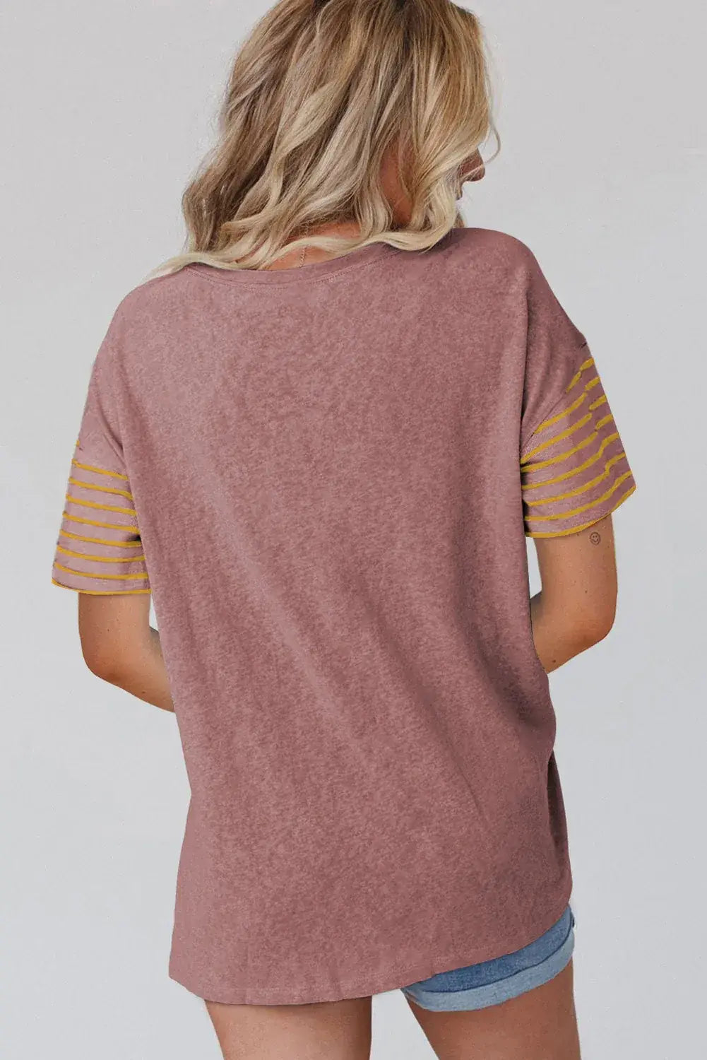 Red Dahlia Color Block Striped Detail Loose T Shirt