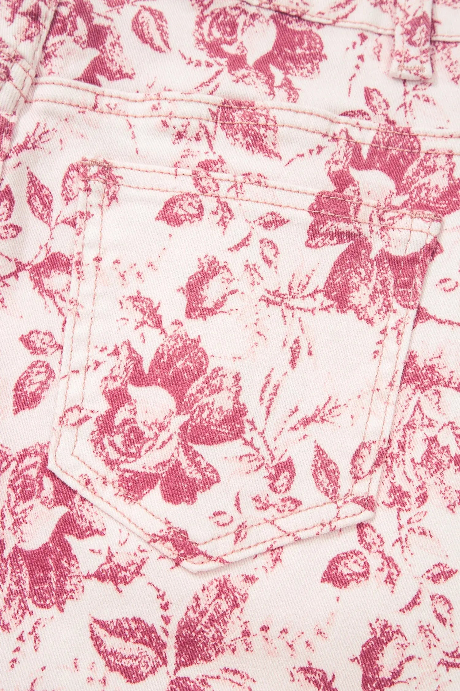 Pink Vintage Floral Print Denim Shift Pants