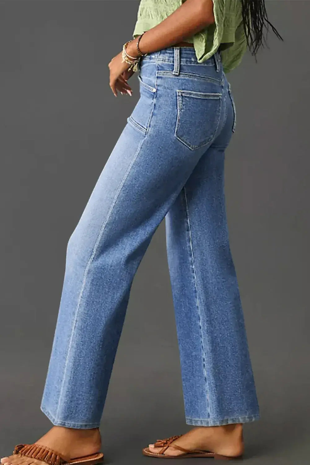 Beau Blue Loose Straight Leg Cropped High Waist Jeans