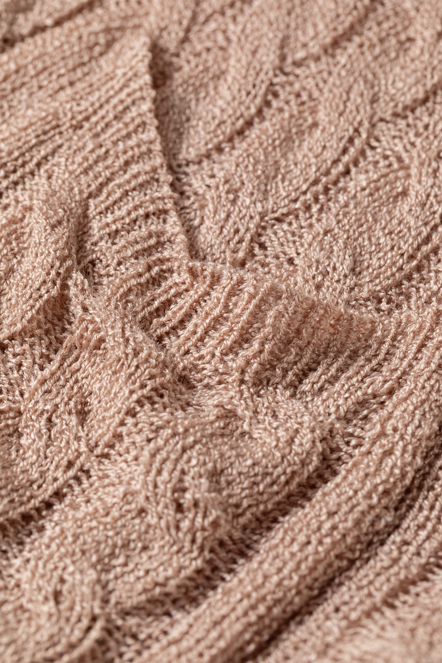 Old Rose Hollowed Pattern Knit Drop Shoulder Open Sweater Cardigan