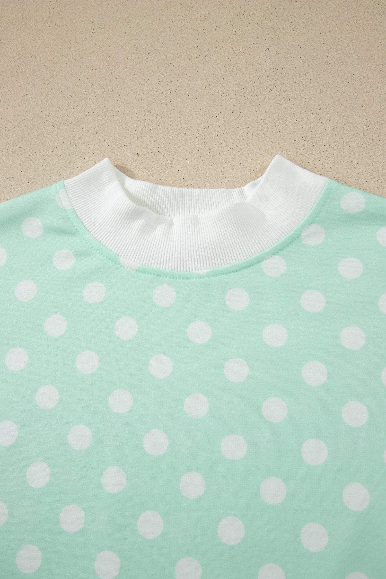 Green Polka Dot Print Color Block Trim Mock Neck Short Set