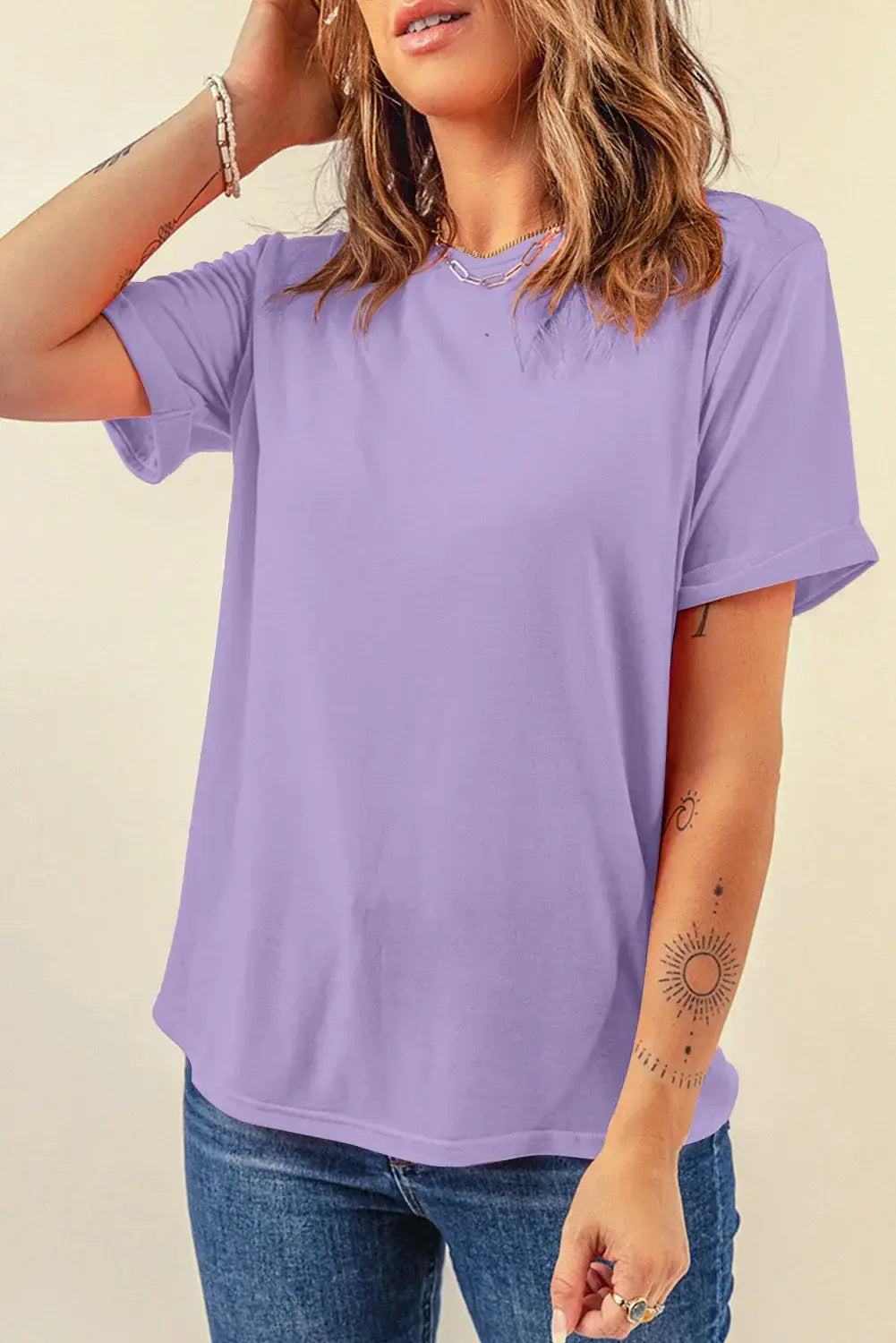 Mint Green Casual Plain Crew Neck Tee