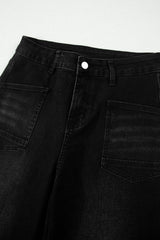 Black Frayed Cropped Straight Jeans