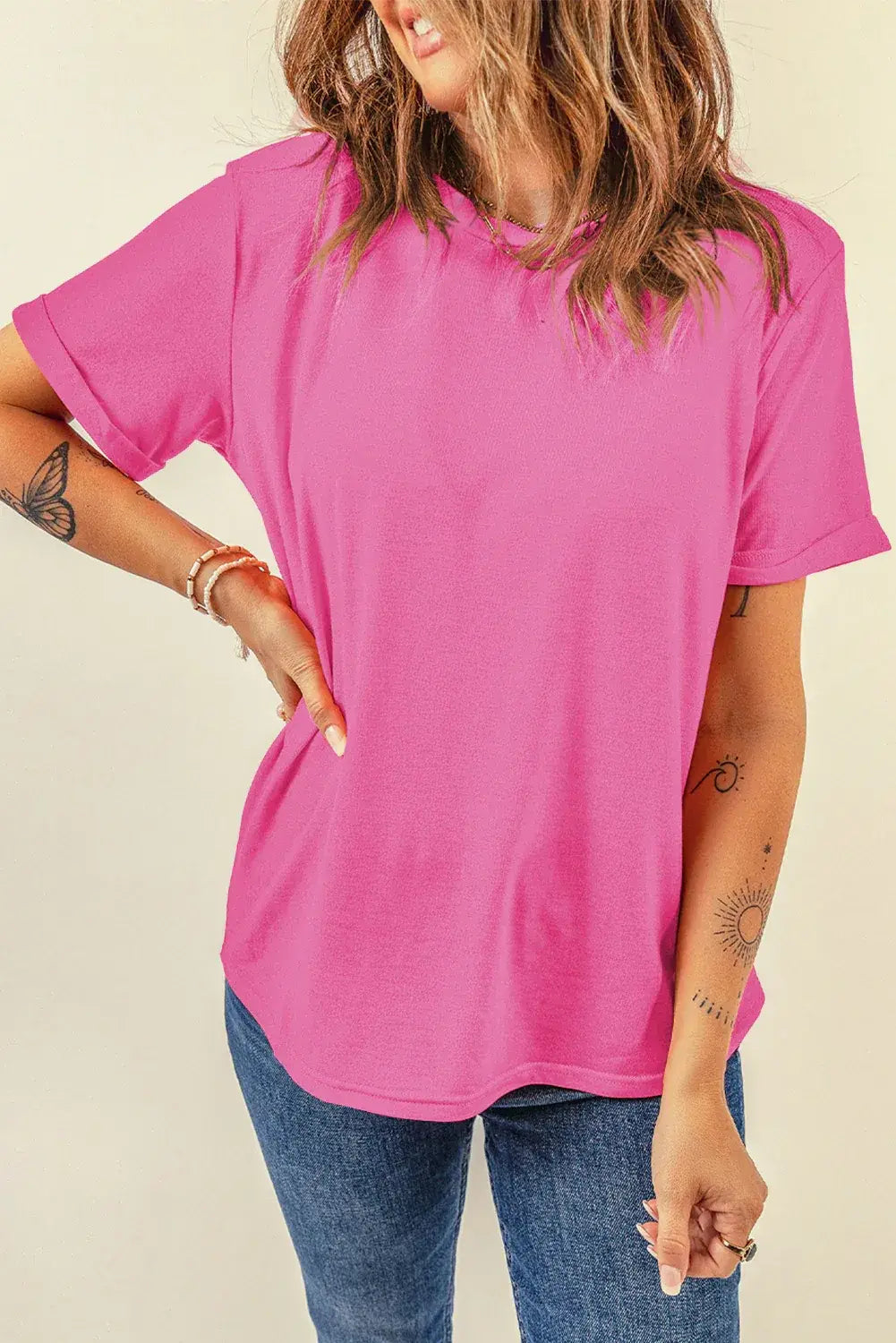 Mint Green Casual Plain Crew Neck Tee